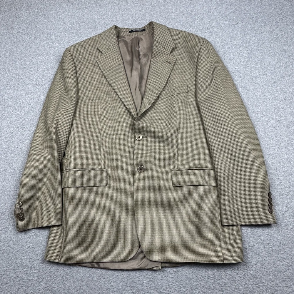 VTG‎ Chaps Ralph Lauren Silk Blend Houndstooth Blazer Mens 42R Sport Coat Preppy